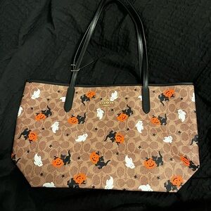 Coach Brown Halloween Tote with Black Handles